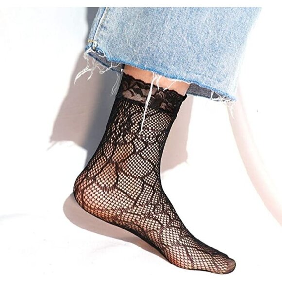 Fishnet Socks Lace Short Ankle Stockings Socks Boots Heels Anklet Dress NWT - Picture 5 of 9